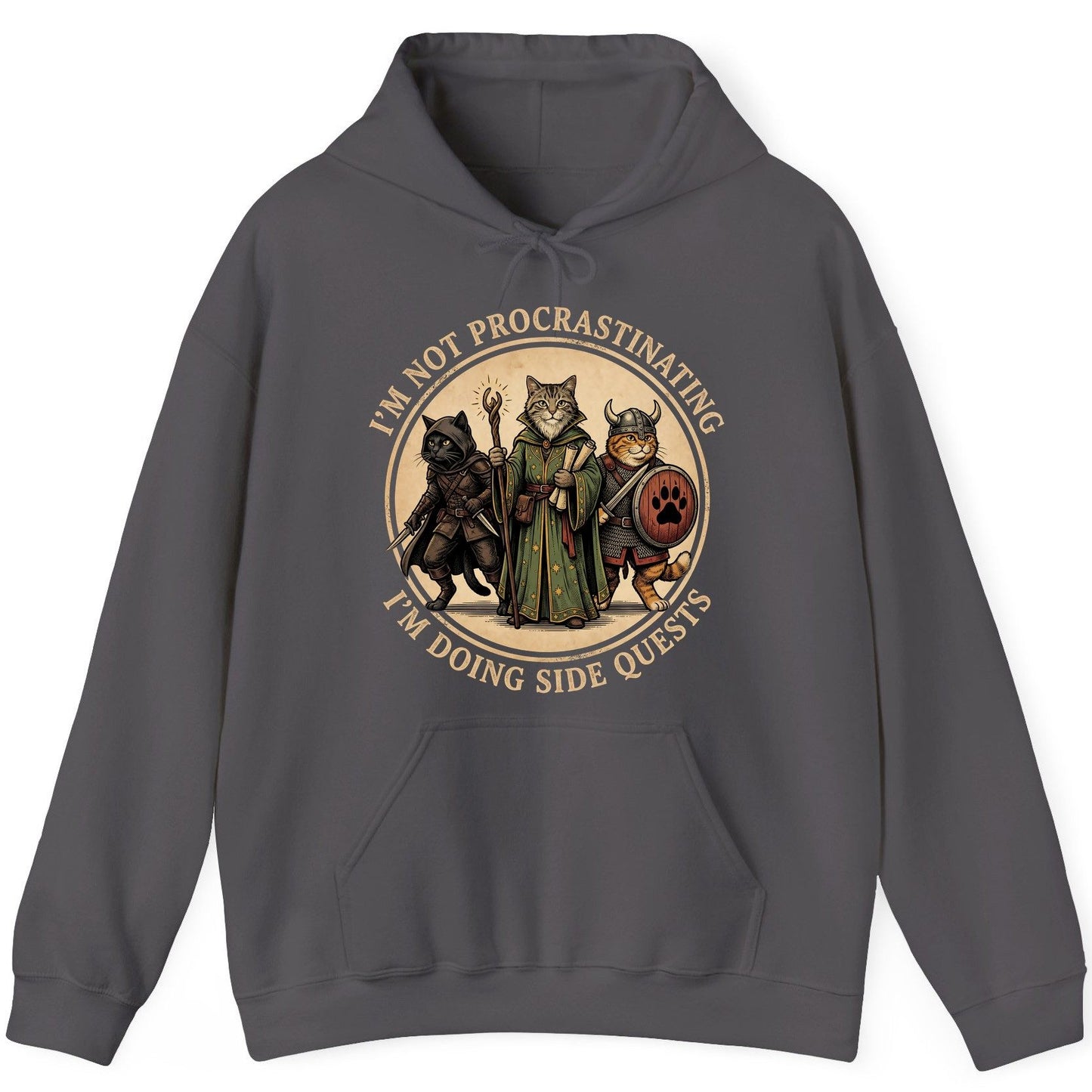 I'm Not Procrastinating I'm Doing Side Quests rpg cats Hoodie Charcoal product mockup