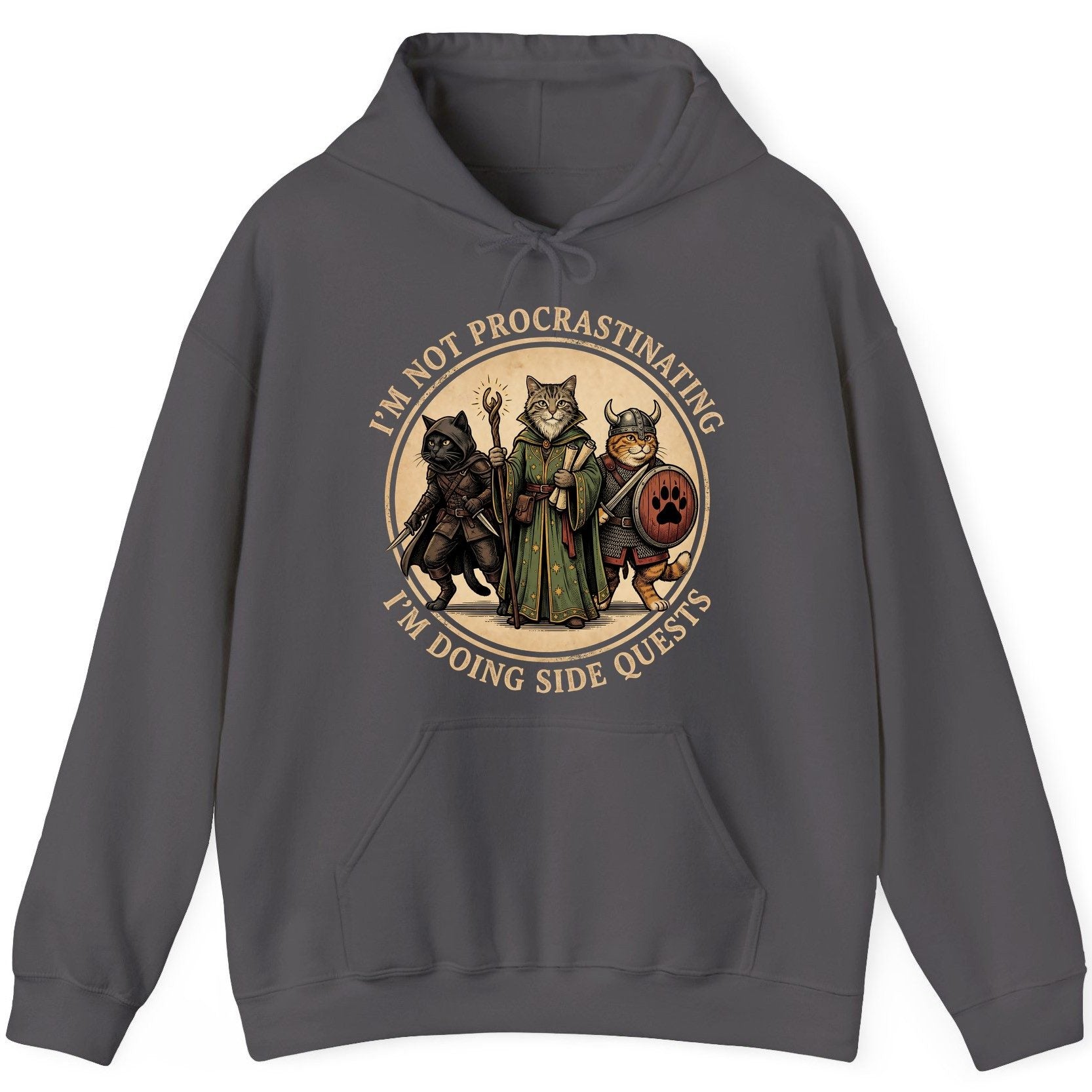 I'm Not Procrastinating I'm Doing Side Quests rpg cats Hoodie Charcoal product mockup