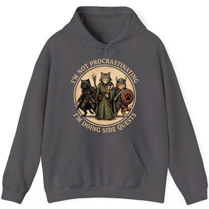 I'm Not Procrastinating I'm Doing Side Quests rpg cats Hoodie Charcoal product mockup