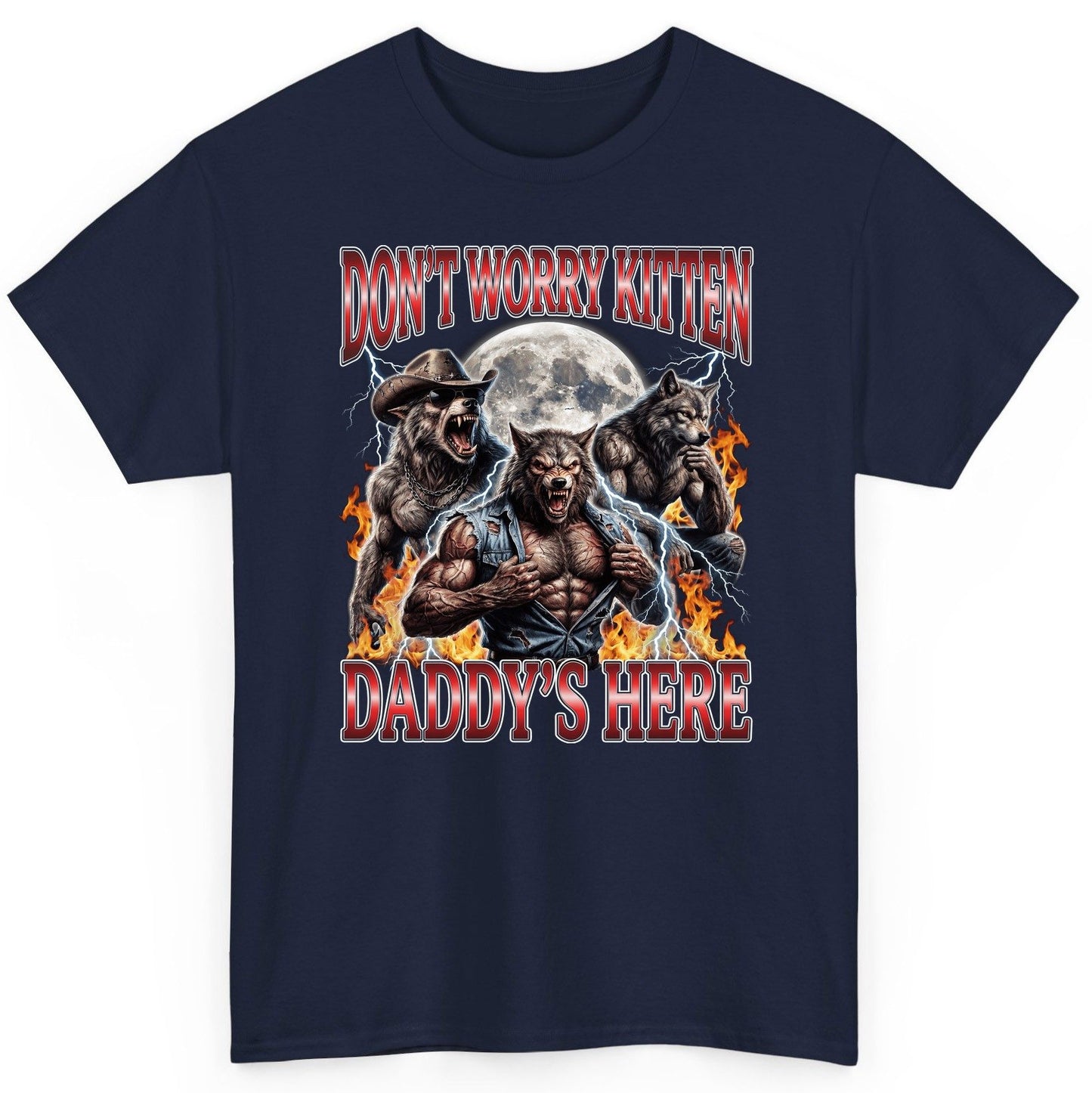 Don't Worry Kitten Daddy's Here werewolves T-Shirt Navy product mockup