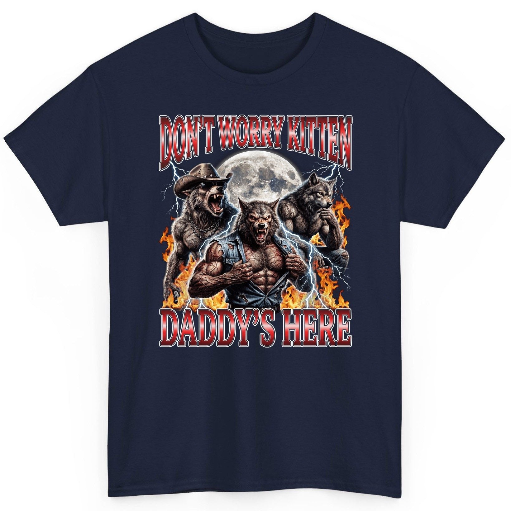 Don't Worry Kitten Daddy's Here werewolves T-Shirt Navy product mockup