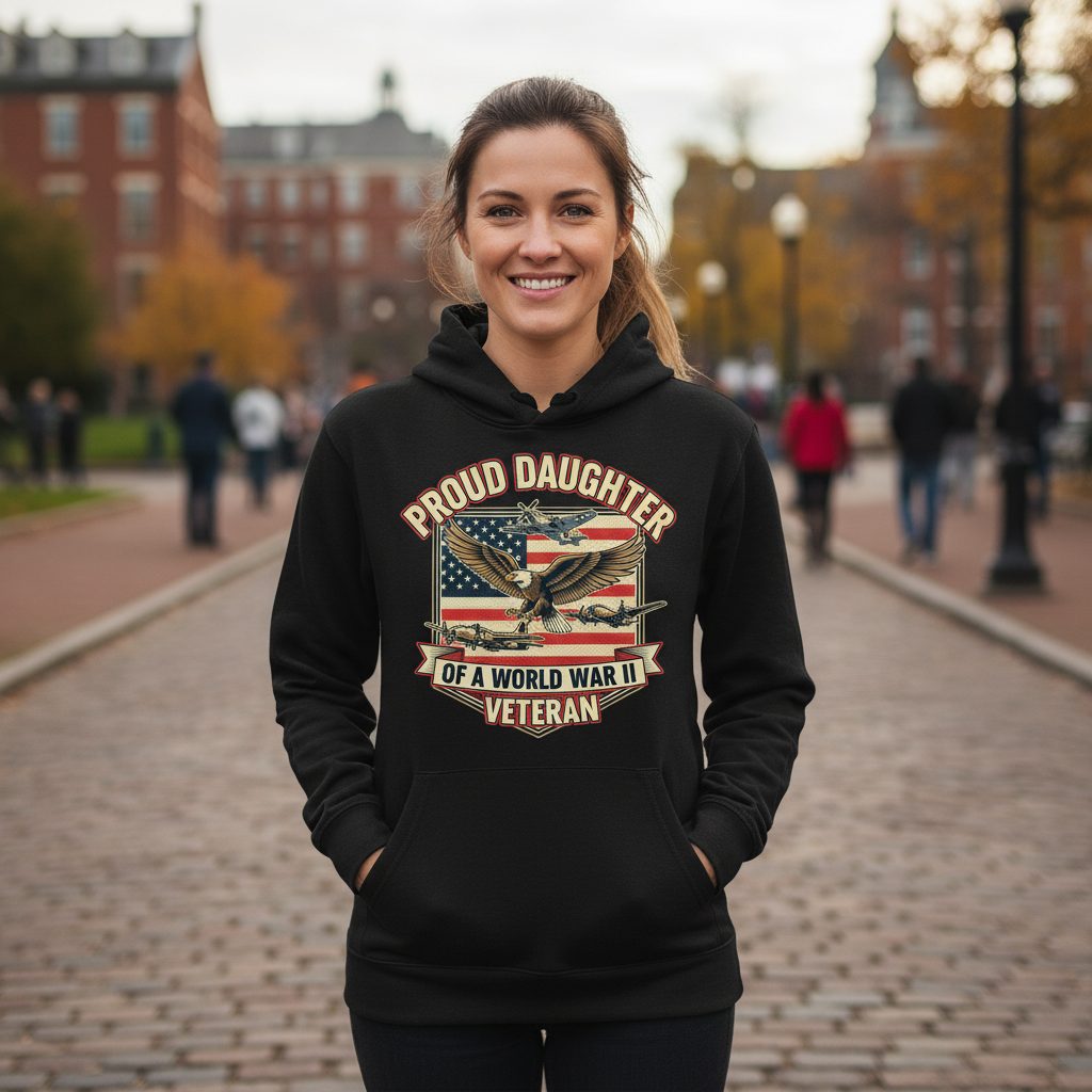 Proud Daughter of a World War Ii Veteran world war ii veteran Hoodie Black lifestyle mockup
