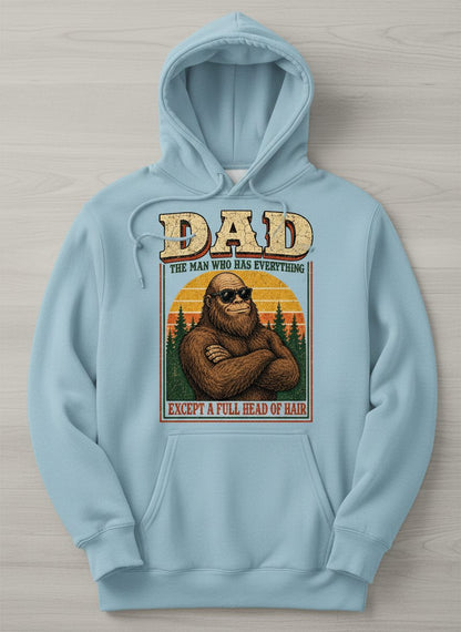 Dad the Man Who Has Everything Except a Full Head of Hair Funny Bigfoot Hoodie - product mockup - Light Blue
