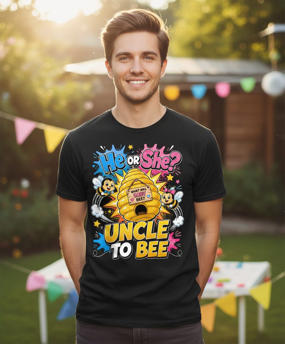 Uncle to Bee Gender Reveal T-Shirt - product mockup - Black
