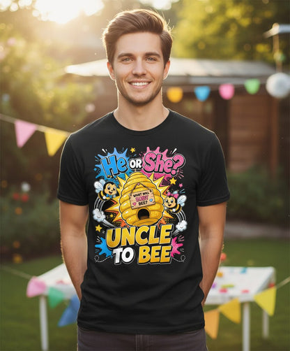 Uncle to Bee Gender Reveal T-Shirt - product mockup - Black