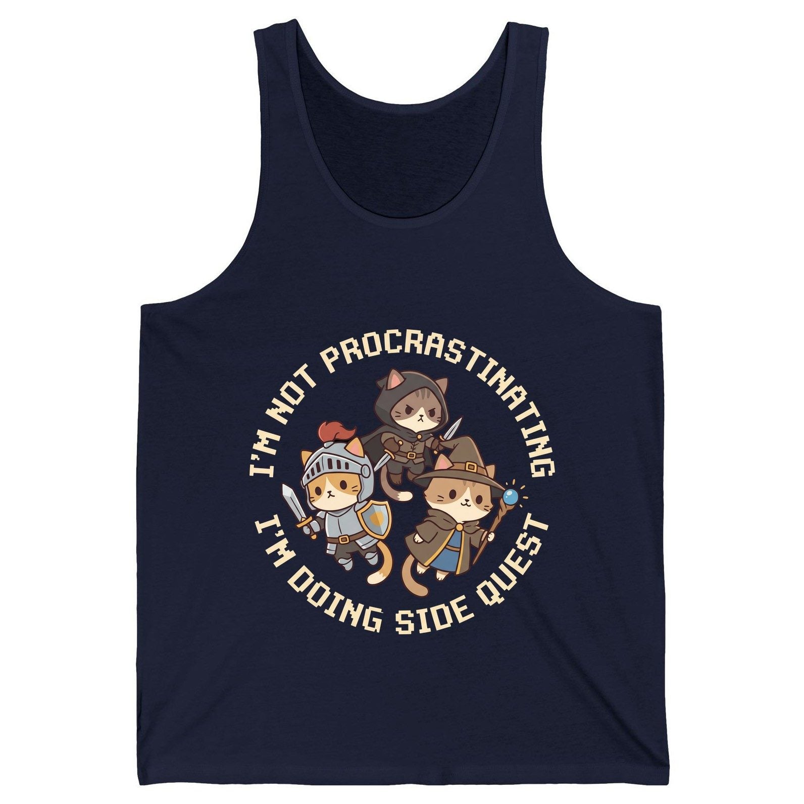 I'm Not Procrastinating I'm Doing Side Quest rpg cats Tank Top Navy product mockup
