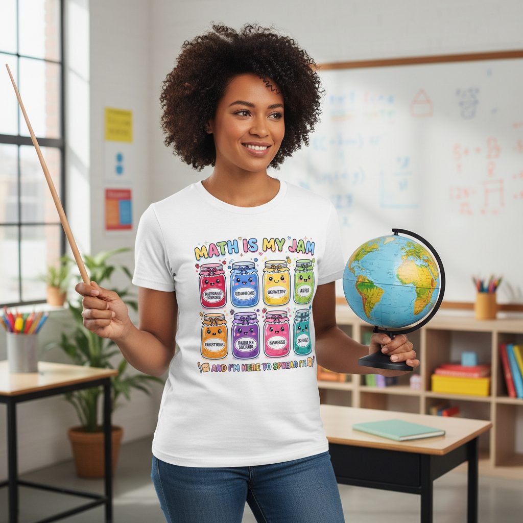 Math Is My Jam and I'm Here to Spread It! math teacher T-Shirt White lifestyle mockup