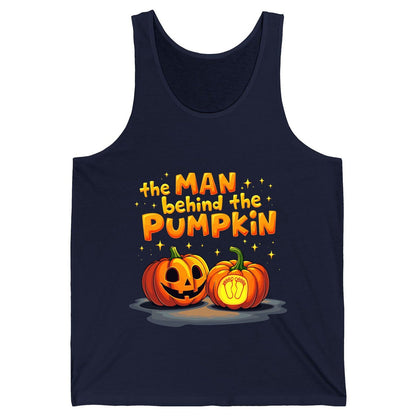 The Man Behind the Pumpkin Halloween pregnancy announcement Tank Top Navy product mockup