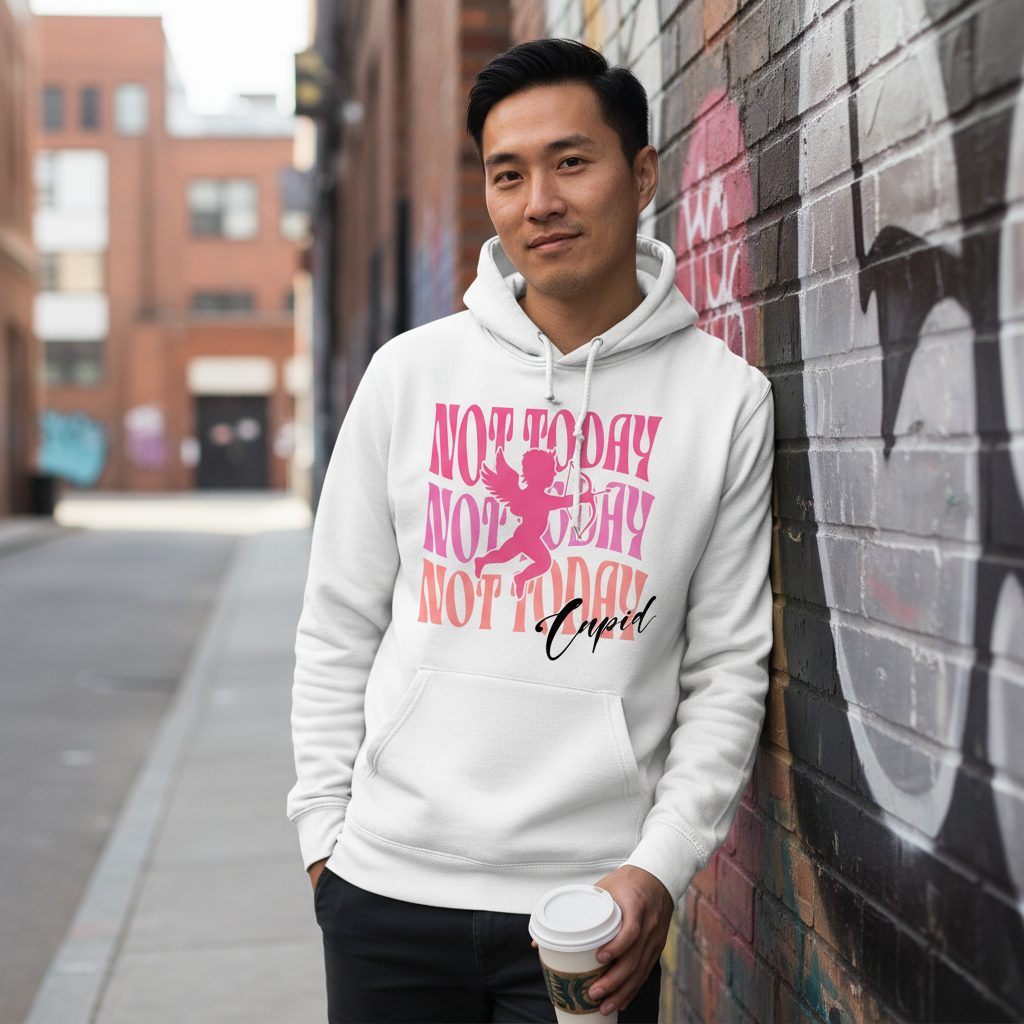 Not Today Not Today Not Today Cupid anti-Valentine's Day Hoodie White lifestyle mockup