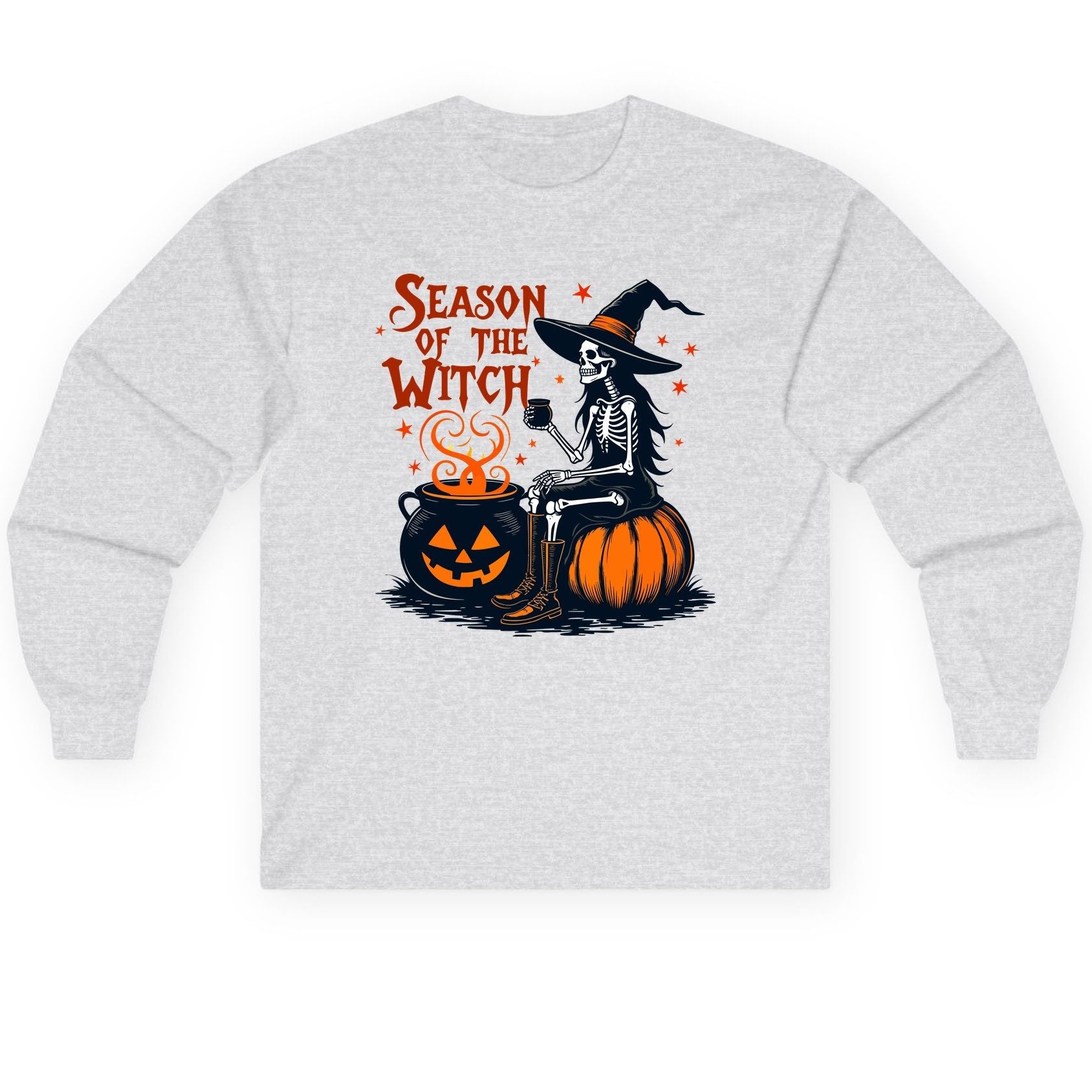 Season of the Witch skeleton witch Long Sleeve Tee Ash product mockup