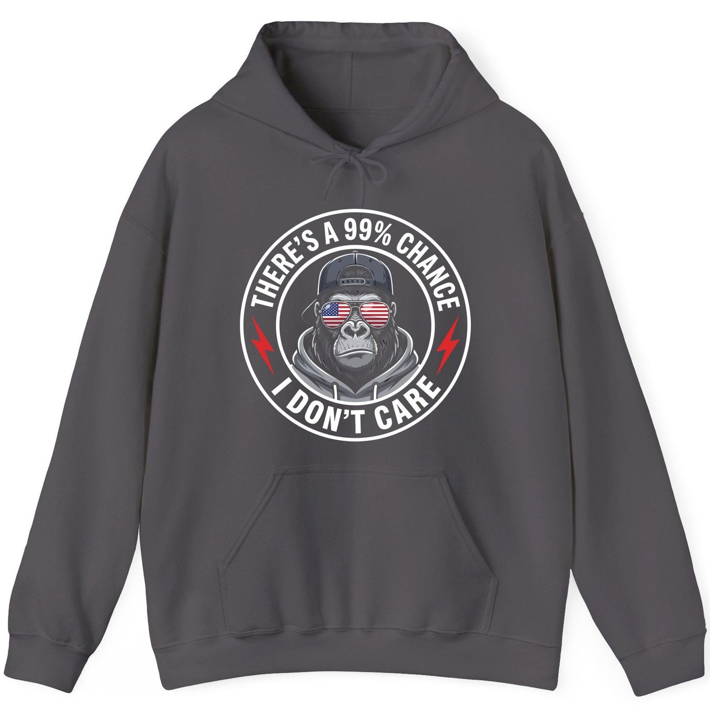 There's a 99% Chance I Don't Care sarcastic gorilla Hoodie Charcoal product mockup