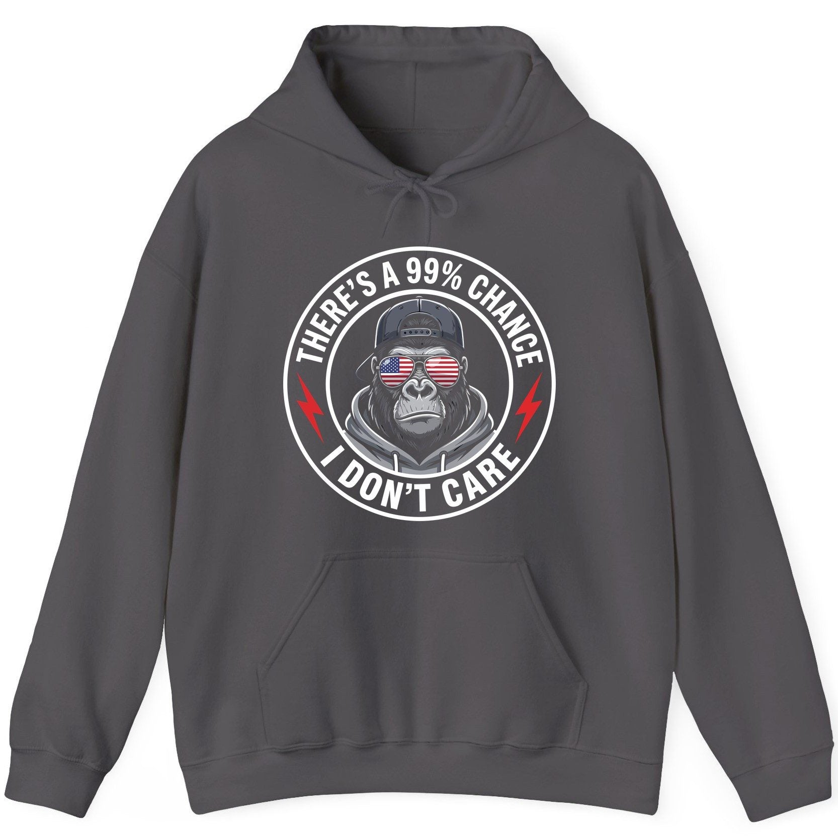 There's a 99% Chance I Don't Care sarcastic gorilla Hoodie Charcoal product mockup