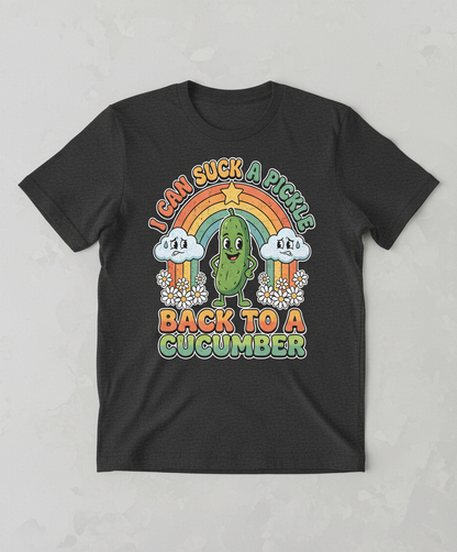 I Can Suck A Pickle Back To A Cucumber Funny Retro Design T-Shirt - Dark Heather