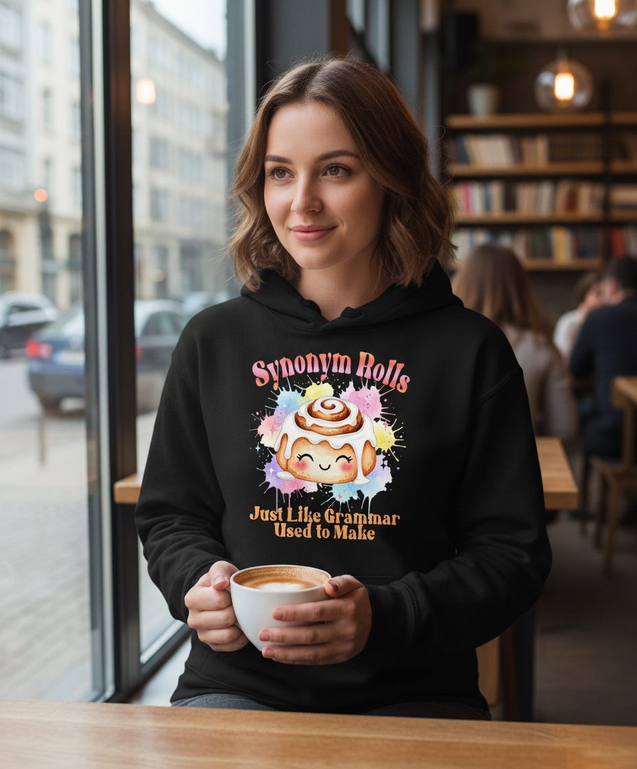 Synonym Rolls Just Like Grammar Used to Make grammar pun Hoodie Black lifestyle mockup