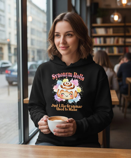 Synonym Rolls Just Like Grammar Used to Make grammar pun Hoodie Black lifestyle mockup