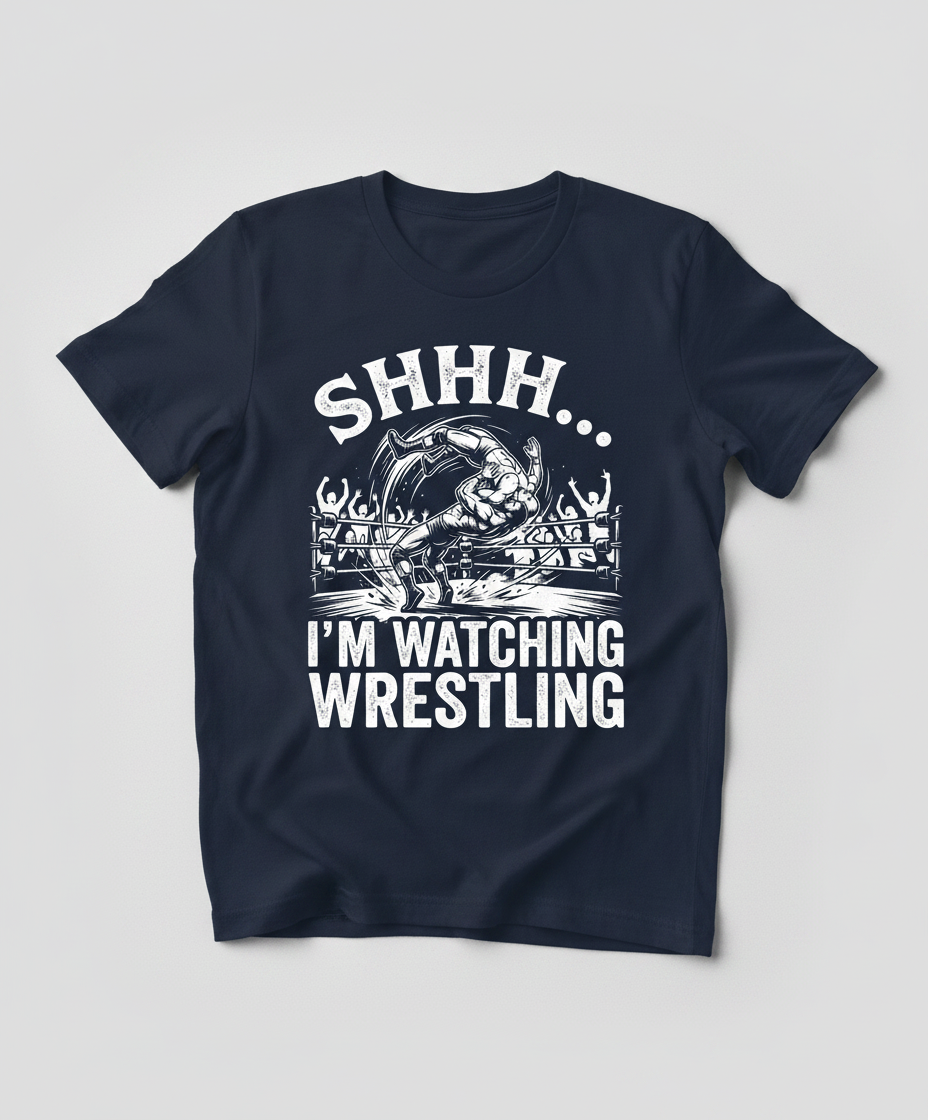 Shhh I'm Watching Wrestling Funny Fan Design T-Shirt - Navy