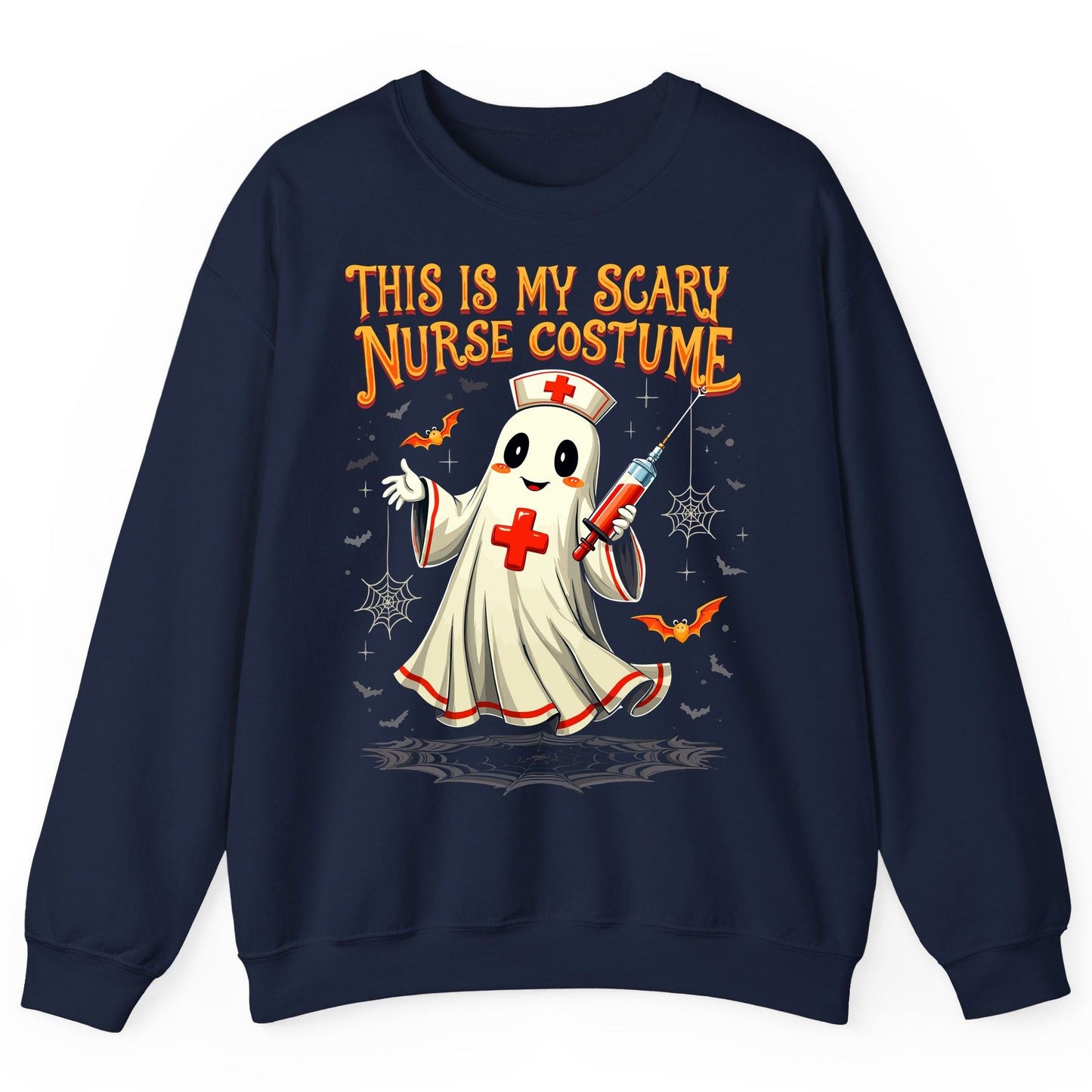 This Is My Scary Nurse Costume Halloween ghost nurse Sweatshirt Navy product mockup