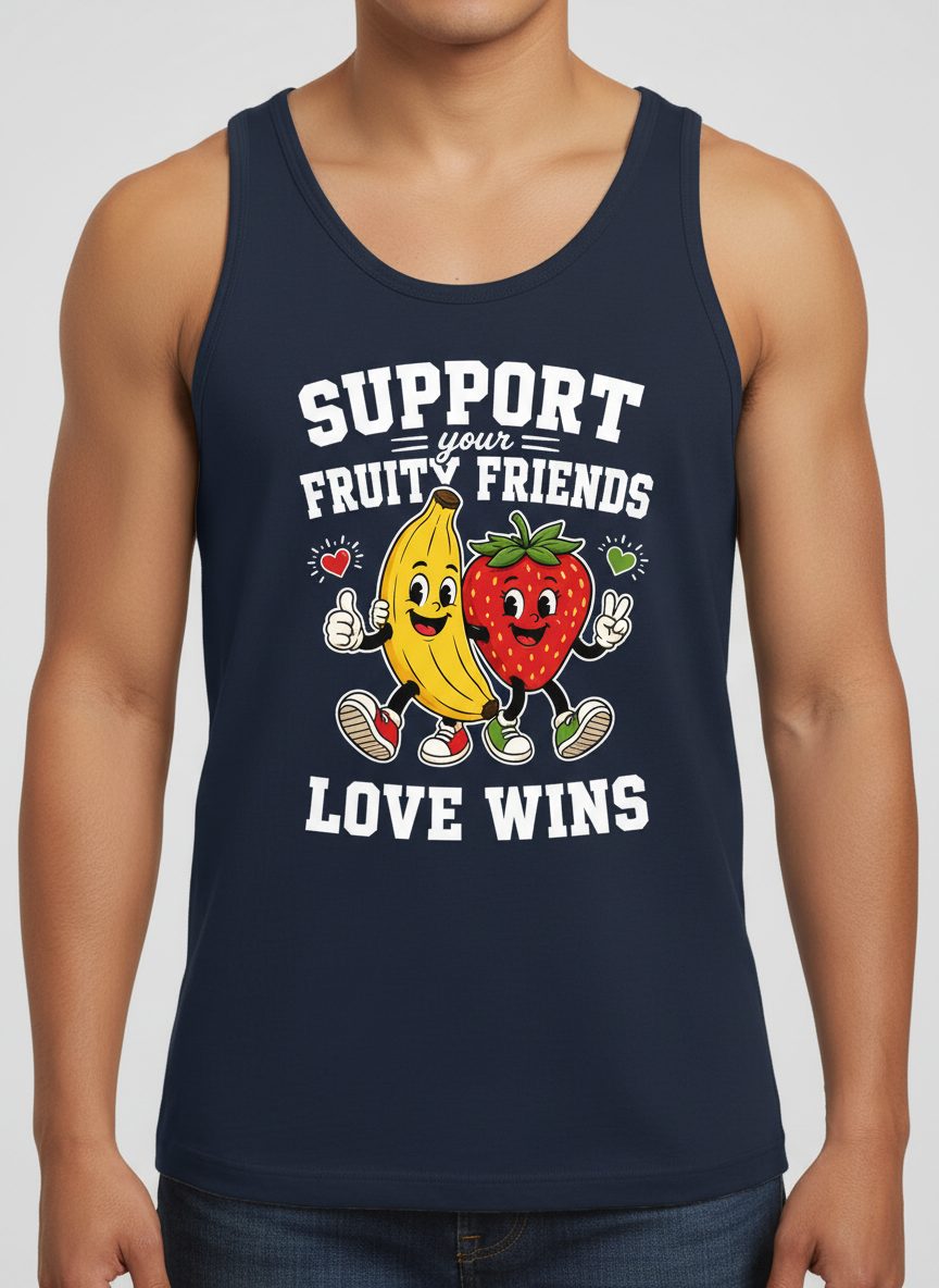 Support Your Fruity Friends Love Wins Retro Lgbtq Pride Tank Top - product mockup - Navy
