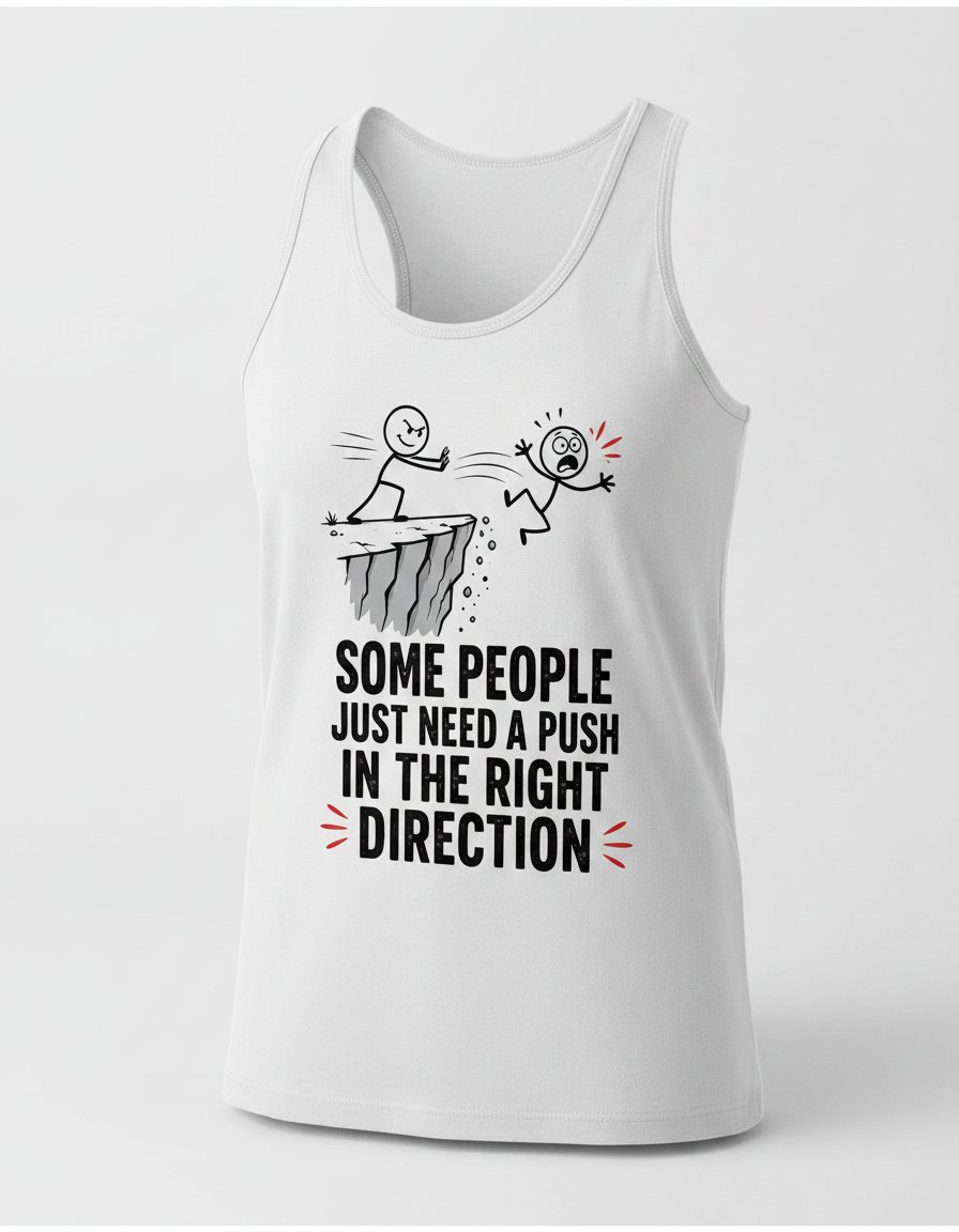 Some People Just Need a Push in the Right Direction Funny Sarcastic Humor Tank Top - product mockup - White