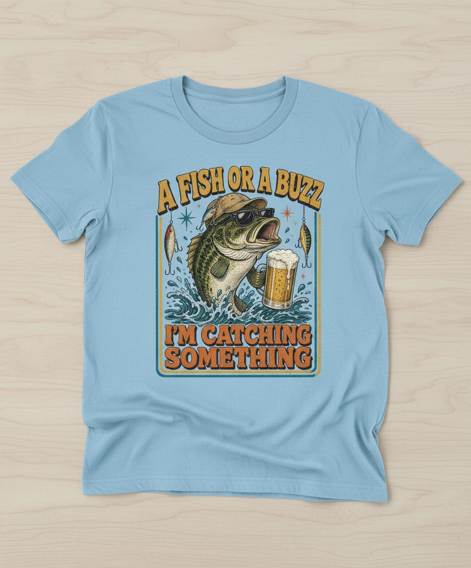 A FISH OR a BUZZ I'M Catching Something Funny Fishing T-Shirt - product mockup - Light Blue