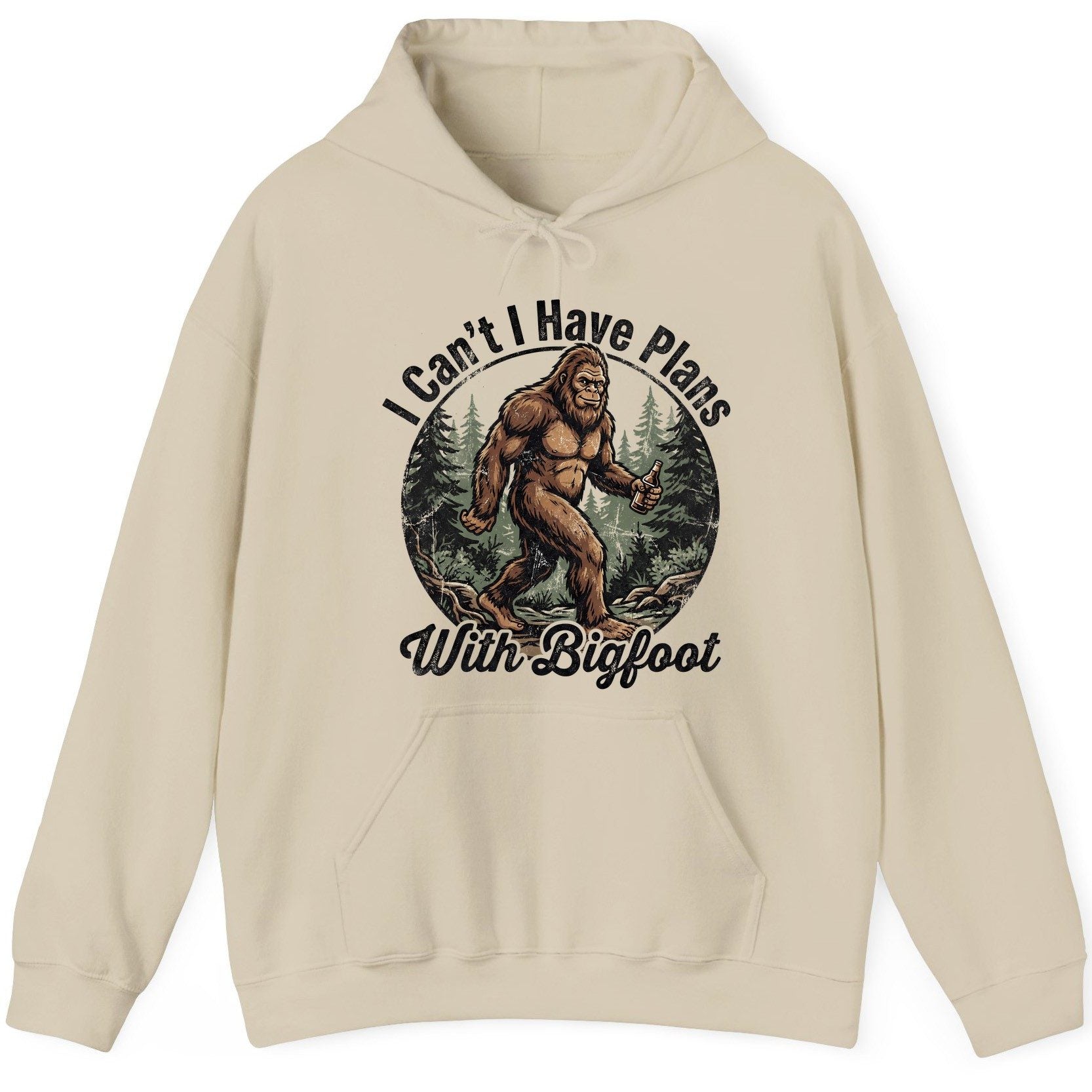 I Can't I Have Plans with Bigfoot bigfoot Hoodie Sand product mockup