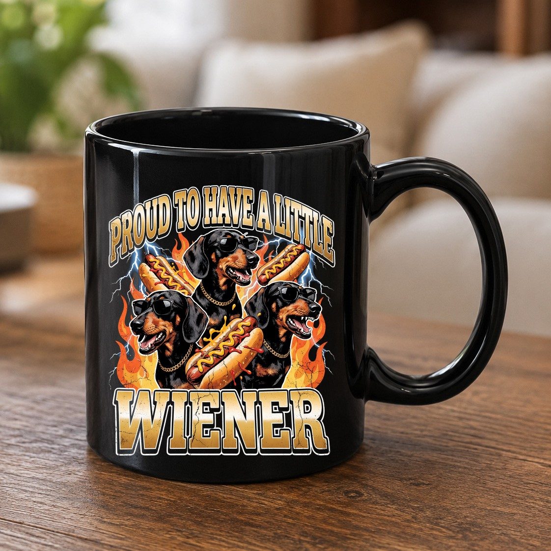 Proud to Have a Little Wiener dachshund Black Mug Black product mockup