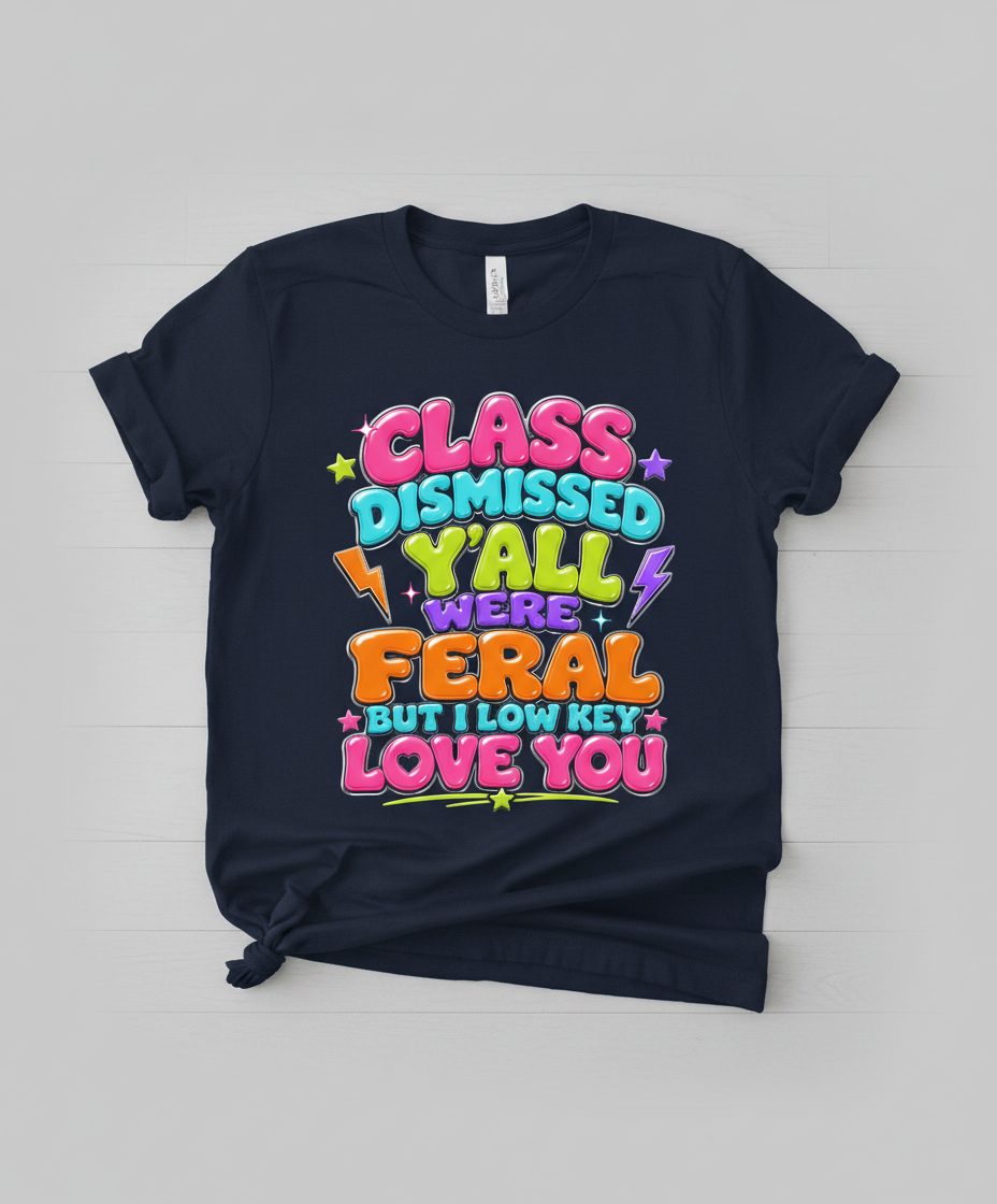 Class Dismissed Y'all Were Feral but I Low Key Love You T-Shirt - product mockup - Navy