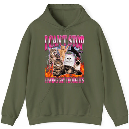 I Can't Stop Having Gay Thoughts cats Hoodie Military Green product mockup