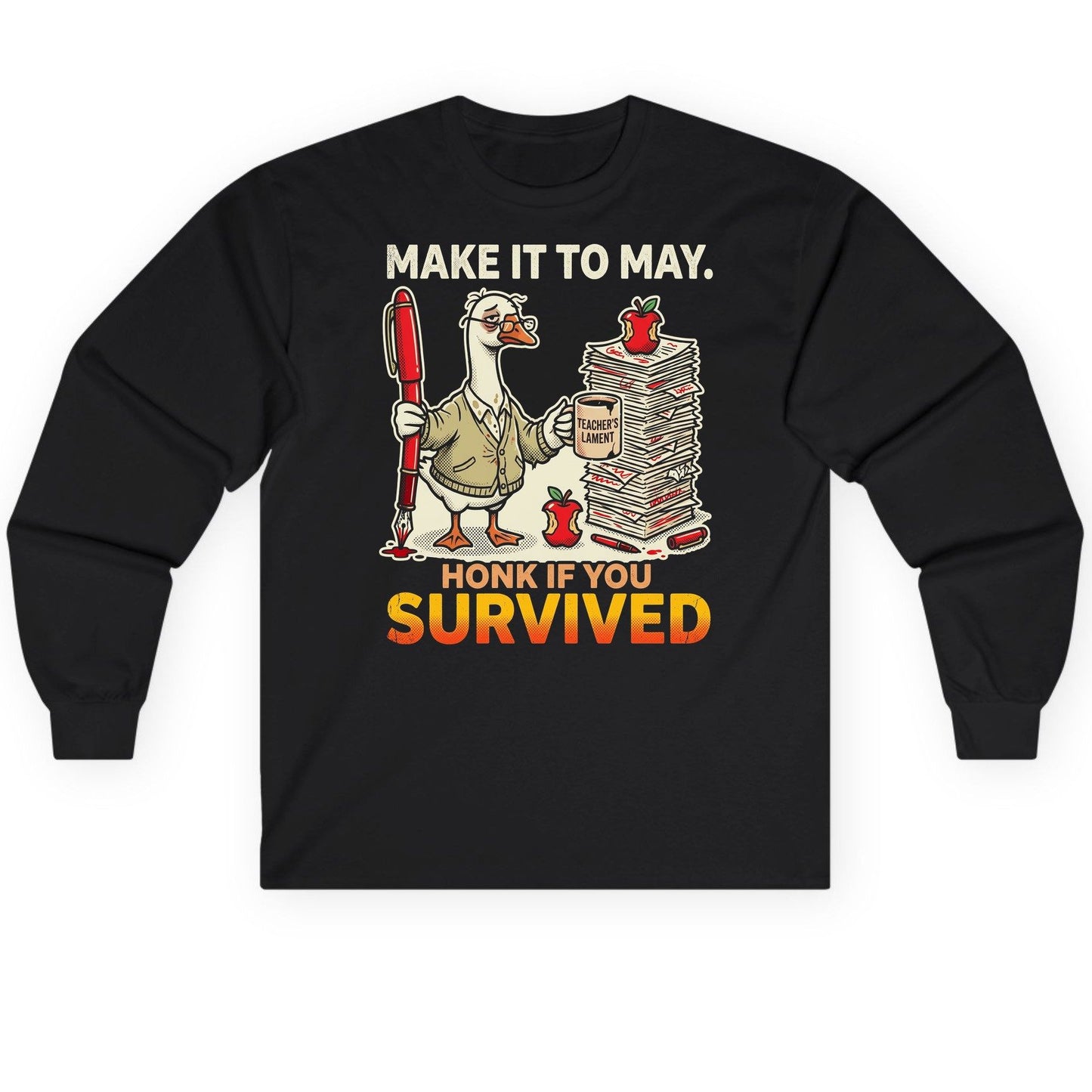 Make It to May Honk If You Survived Long Sleeve Tee - product mockup - Black