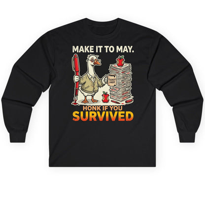 Make It to May Honk If You Survived Long Sleeve Tee - product mockup - Black
