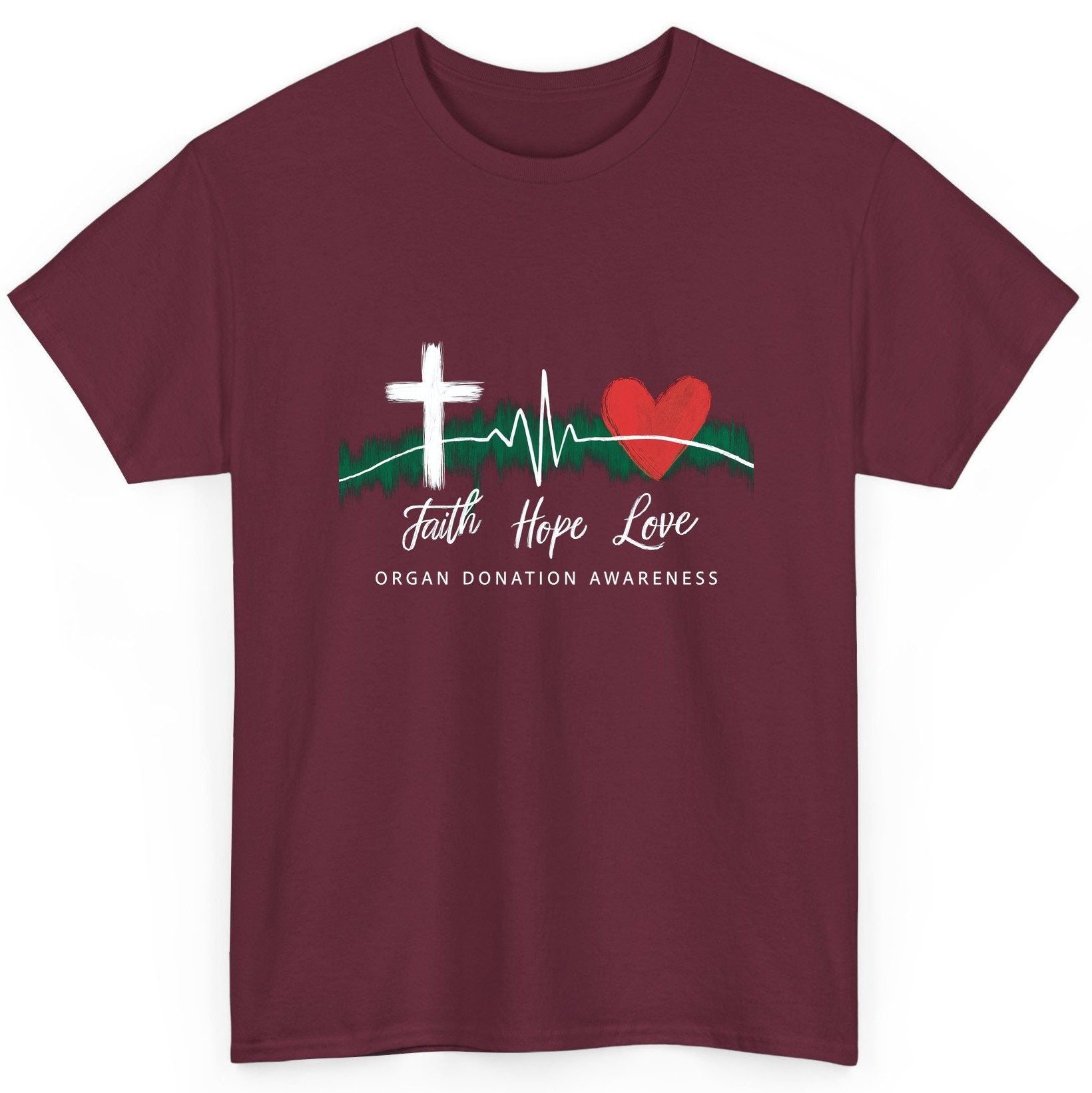 Faith Hope Love Organ Donation Awareness organ donation awareness T-Shirt Maroon product mockup