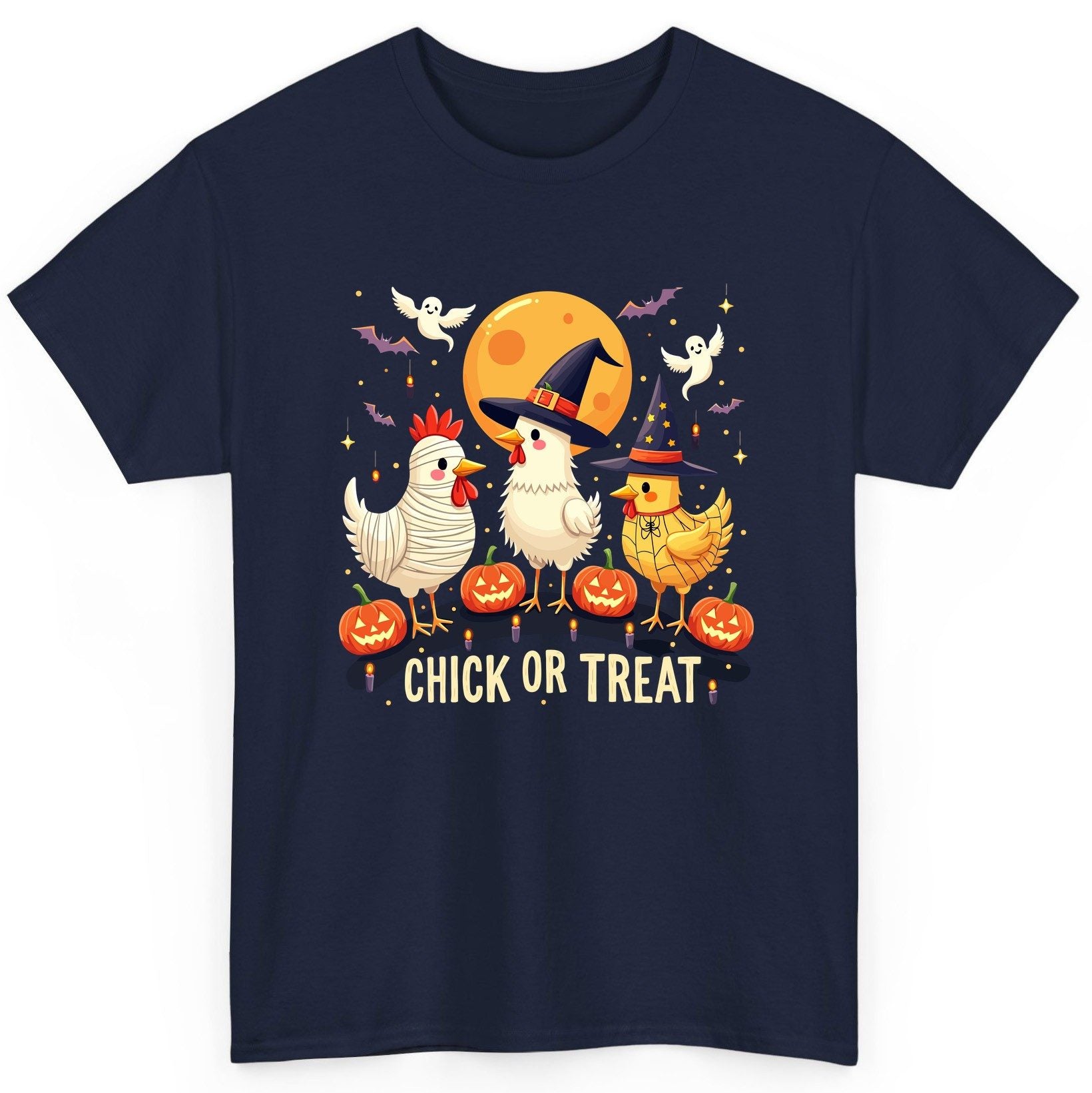 Chick or Treat Halloween chickens T-Shirt Navy product mockup