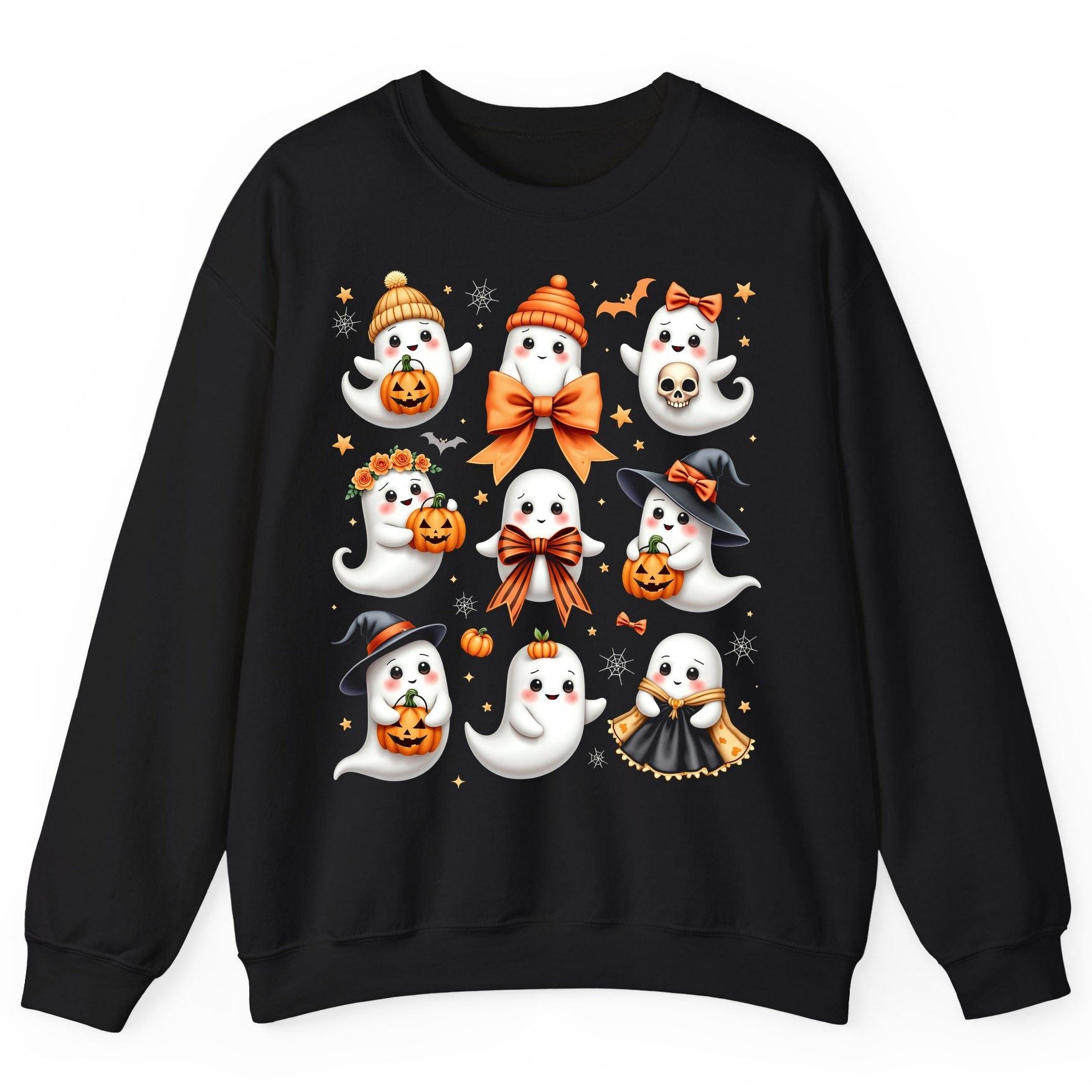 Cute Kawaii Ghosts Collection cute Halloween ghosts Sweatshirt Black product mockup