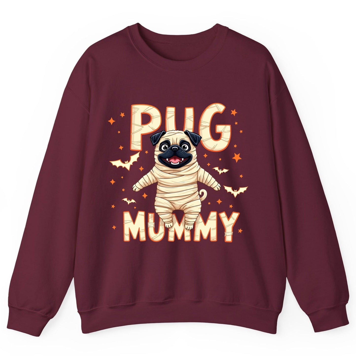 Pug Mummy pug Sweatshirt Maroon product mockup