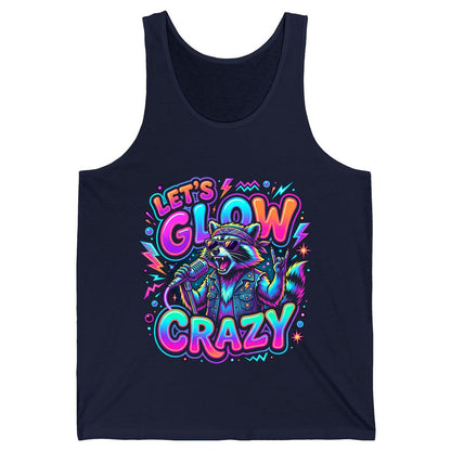 Let's Glow Crazy Funny Rockstar Raccoon Tank Top - product mockup - Navy