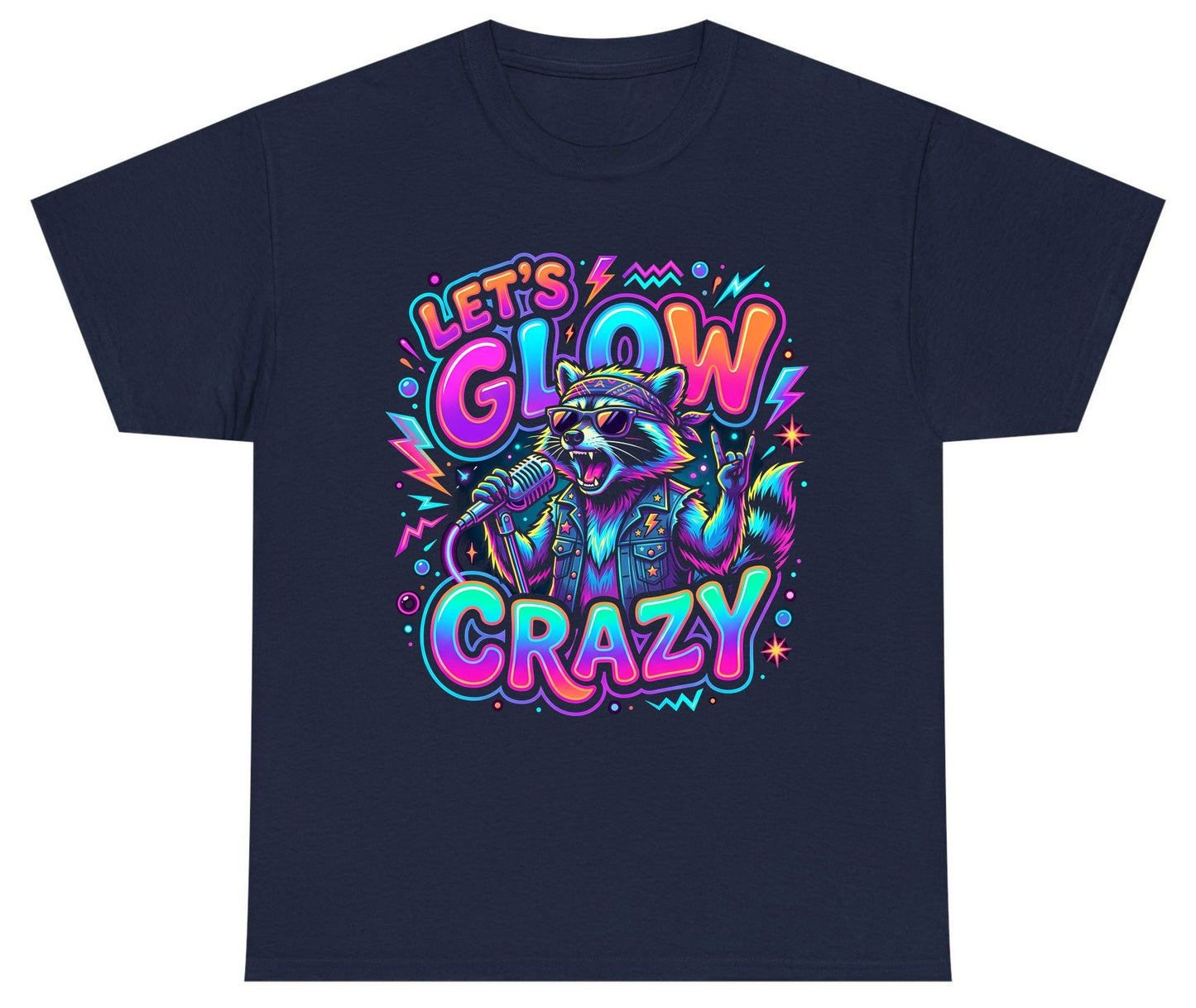Let's Glow Crazy Funny Rockstar Raccoon Youth T-Shirt - product mockup - Navy