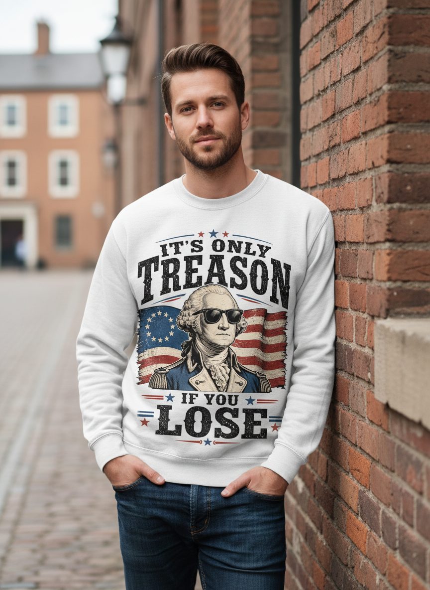 It's Only Treason If You Lose Patriotic History Sweatshirt - lifestyle model mockup - White