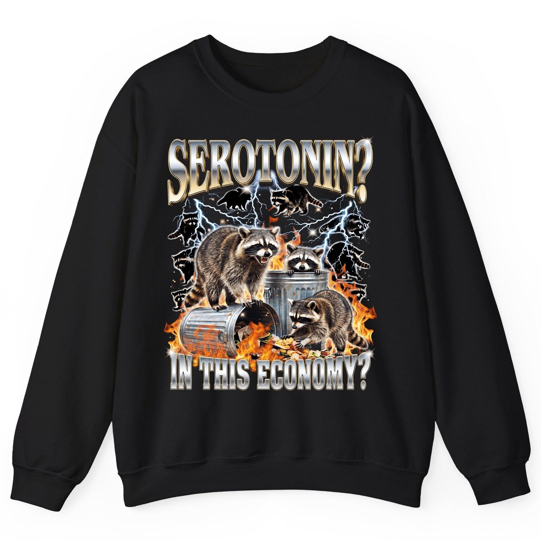Serotonin in This Economy? raccoons Sweatshirt Black product mockup