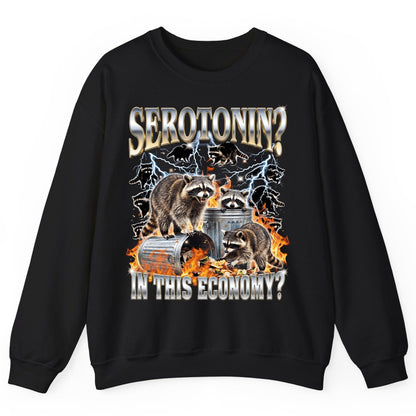 Serotonin in This Economy? raccoons Sweatshirt Black product mockup