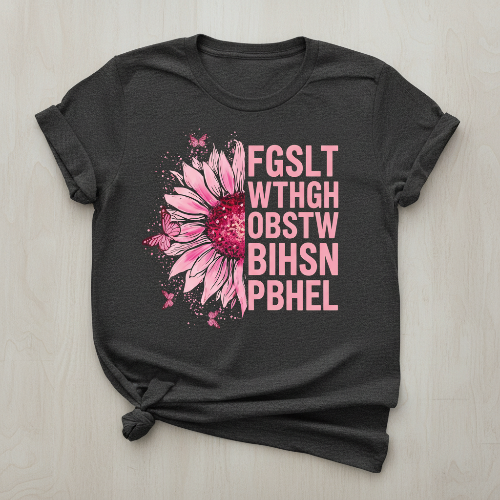 Breast Cancer Awareness Pink Sunflower Eye Chart T-Shirt - Dark Heather