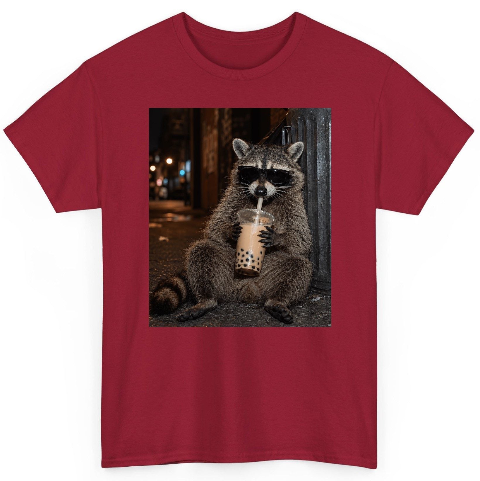 Cool Raccoon Bubble Tea Funny Lovers T-Shirt - product mockup - Cardinal Red