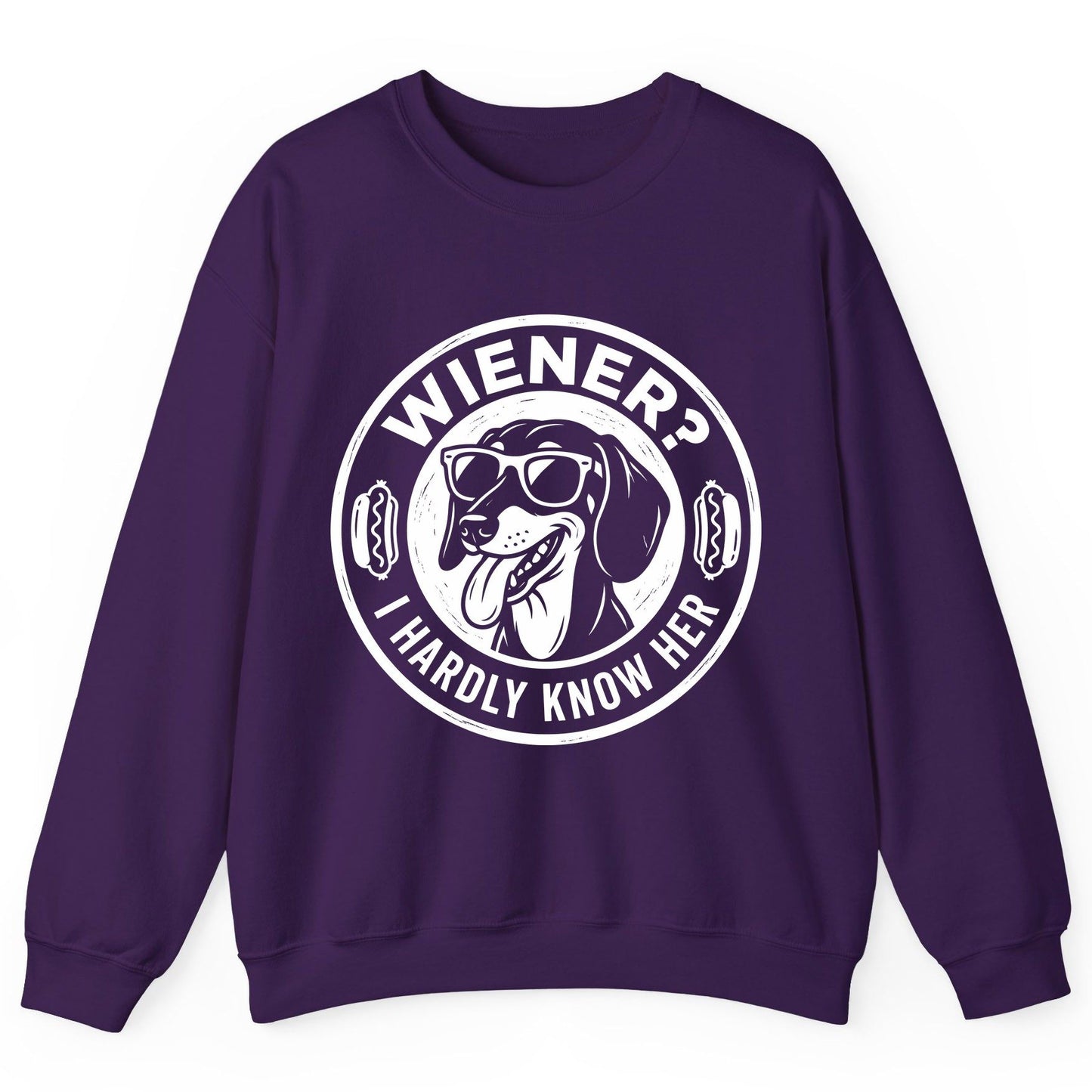 Wiener I Hardly Know Her dachshund Sweatshirt Purple product mockup