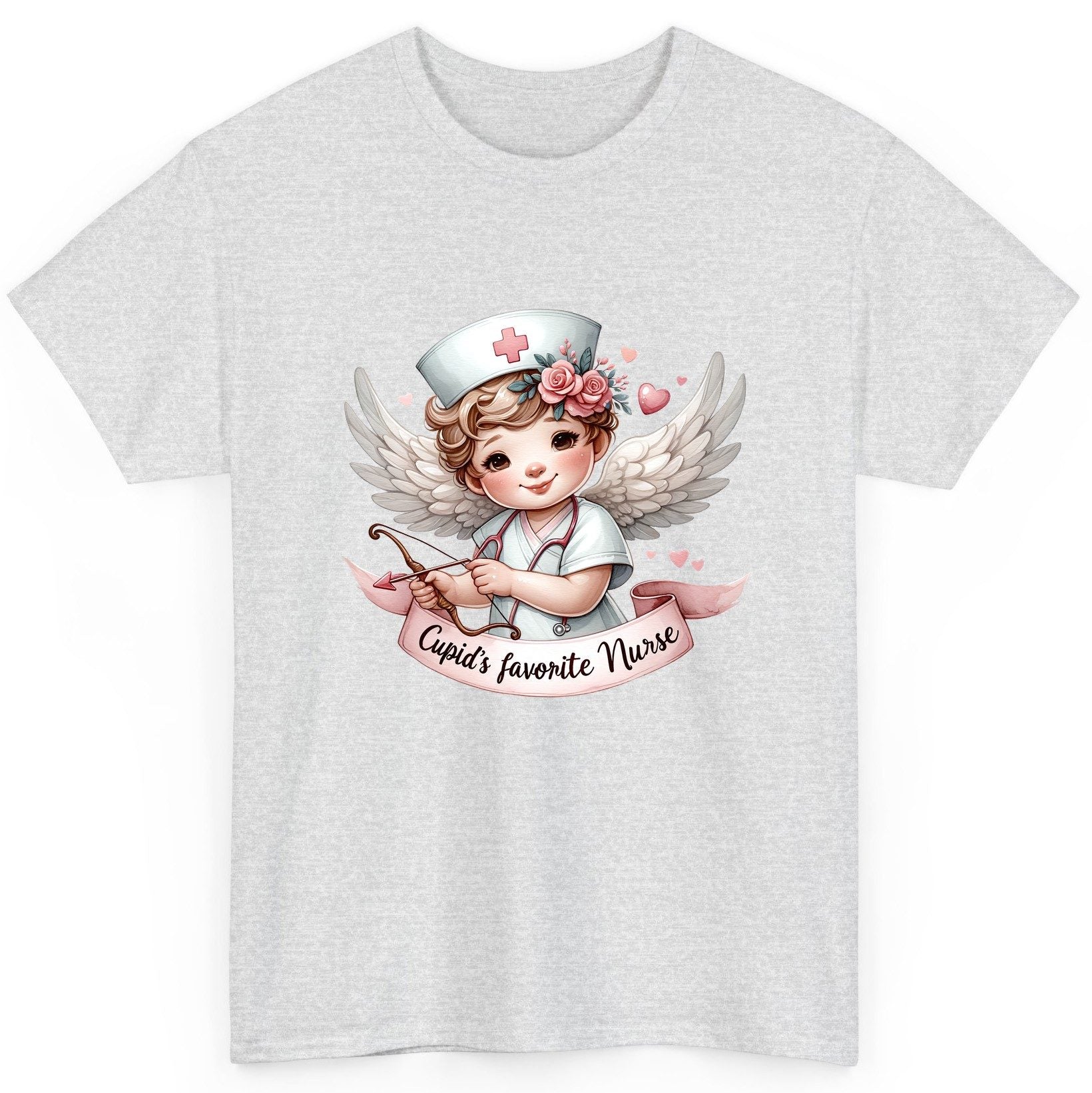 Cupid's Favorite Nurse cupid nurse T-Shirt Ash product mockup