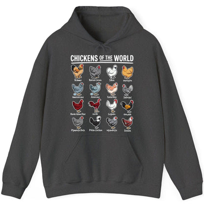 Chickens of the World chicken breeds Hoodie Dark Heather product mockup