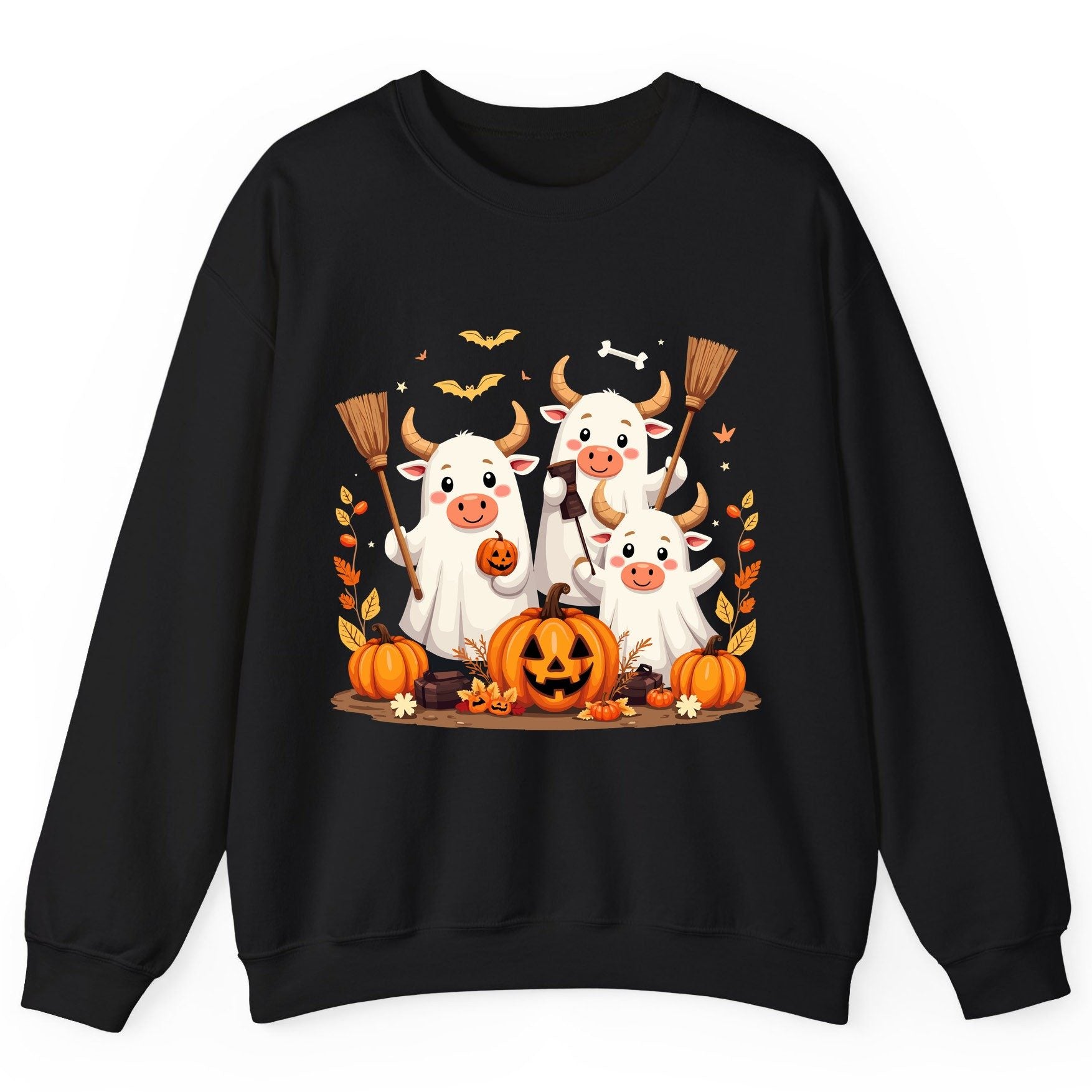 Cute Ghost Cows Halloween cows Sweatshirt Black product mockup