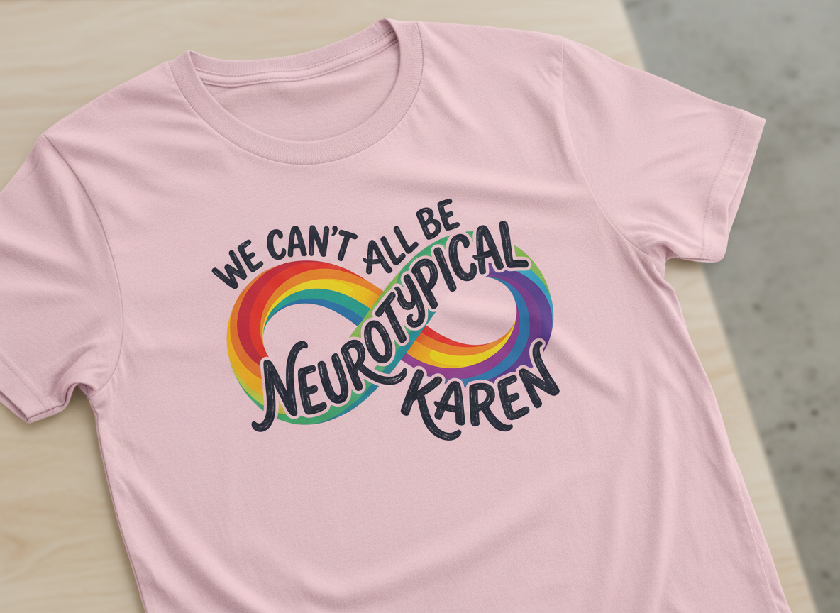 We Can't All Be Neurotypical Karen Rainbow Infinity T-Shirt - Light Pink