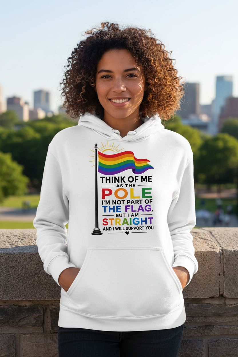 Straight Ally Pride Flag Pole Support Design Hoodie - White