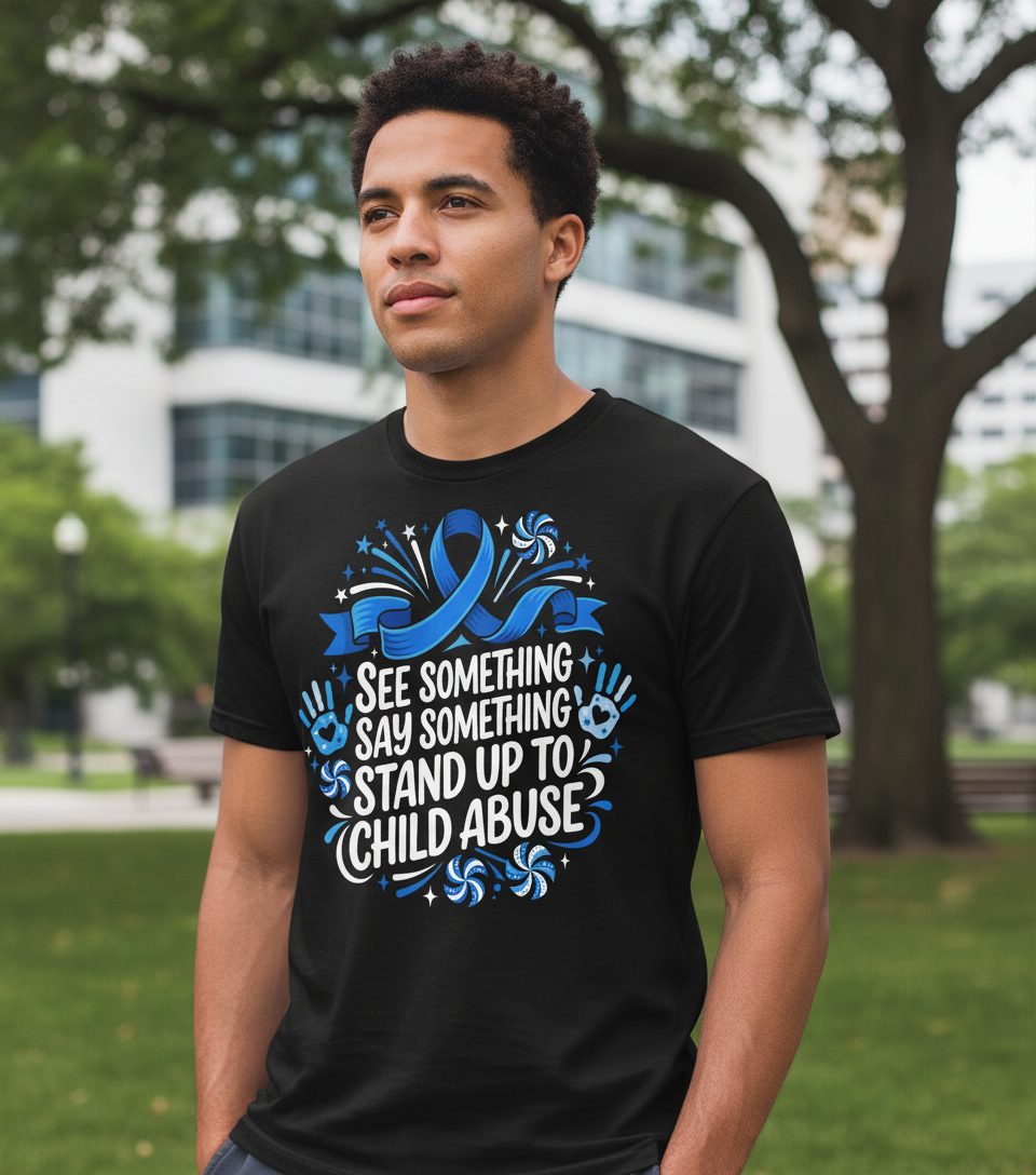 See Something Say Something Stand Up to Child Abuse Youth T-Shirt - lifestyle model mockup - Black