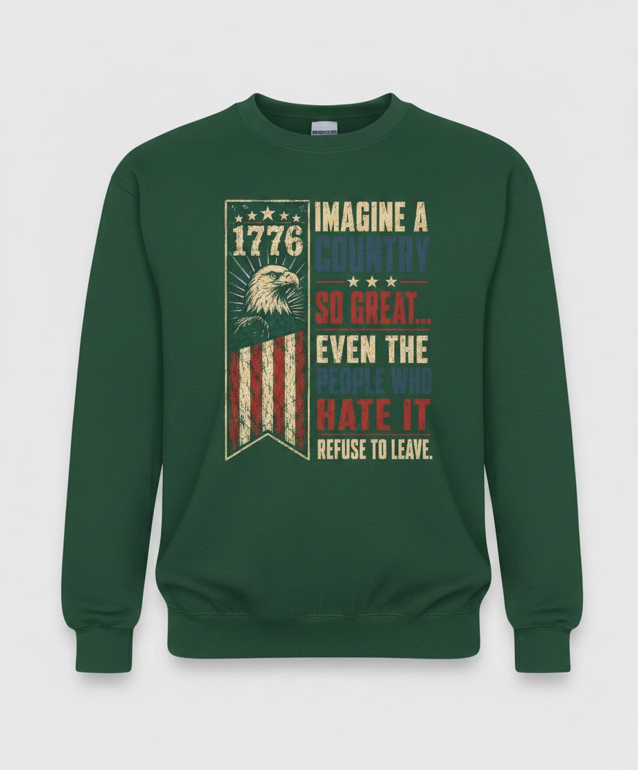 Imagine a Country So Great Patriotic Funny Patriots Sweatshirt - product mockup - Forest Green