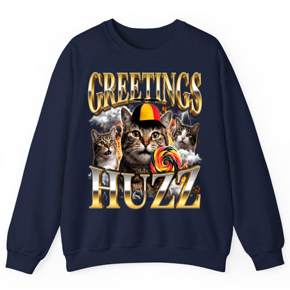 Greetings HUZZ Funny Cats Sweatshirt - product mockup - Navy
